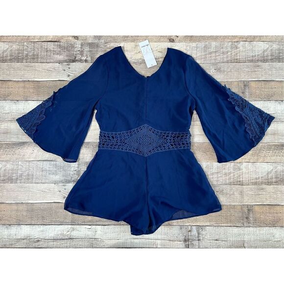 NWT Ella Moss Blue Chiffon Embellished Lace Romper sz 14 - Picture 1 of 12
